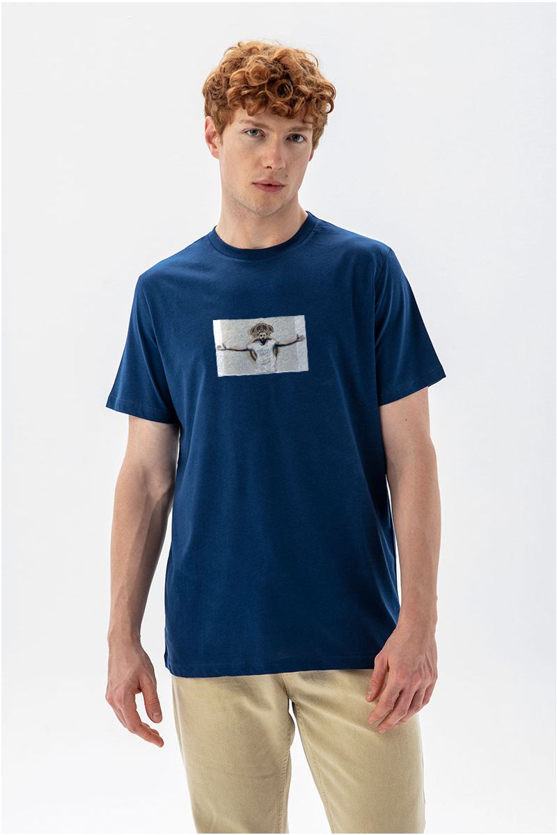 Navy Soft Fabric Benzema Design Short Sleeve Tee