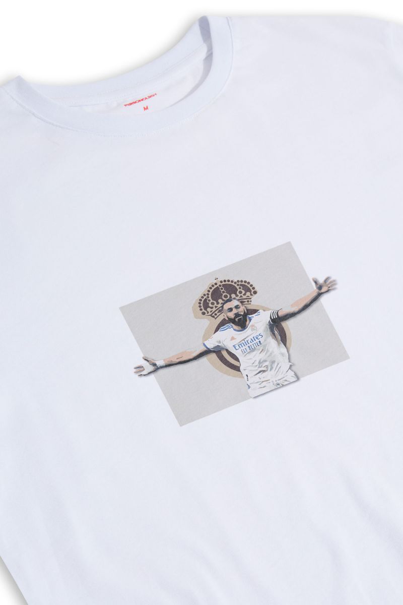 White Soft Fabric Benzema Design Short Sleeve Tee