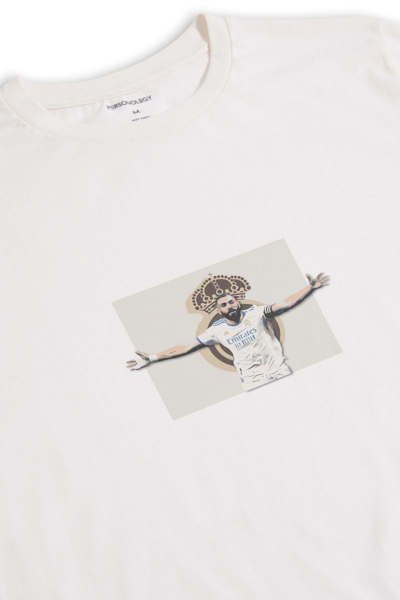 Off White Soft Fabric Benzema Design Short Sleeve Tee