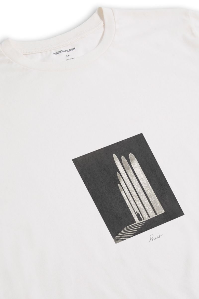 Off White Soft Fabric Priest Design Short Sleeve Tee