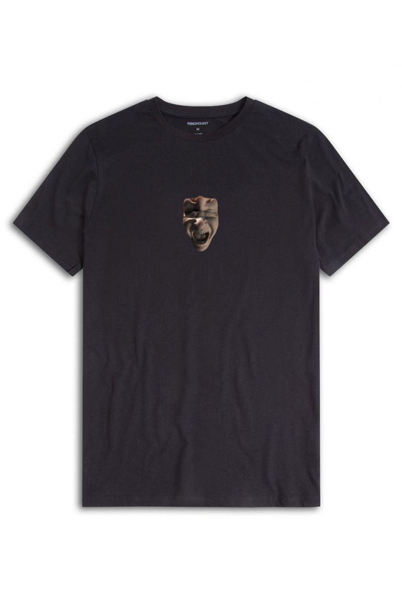 Black Soft Fabric Scream Design Short Sleeve Tee