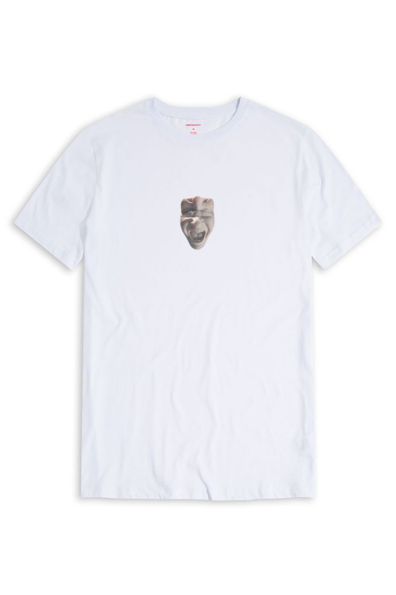 White Soft Fabric Scream Design Short Sleeve Tee