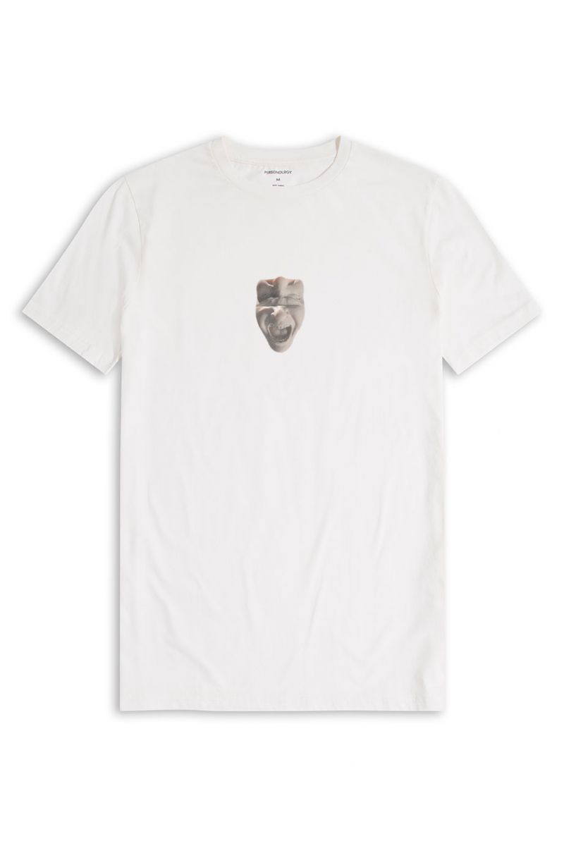Off White Soft Fabric Scream Design Short Sleeve Tee