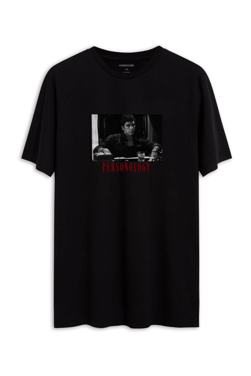 Black Soft Fabric Tony Montana Design Short Sleeve Tee