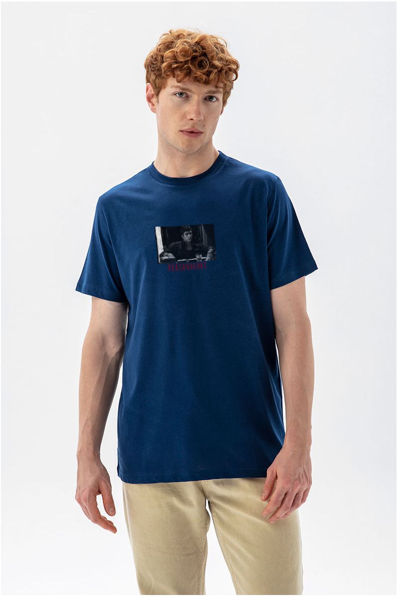 Navy Soft Fabric Tony Montana Design Short Sleeve Tee