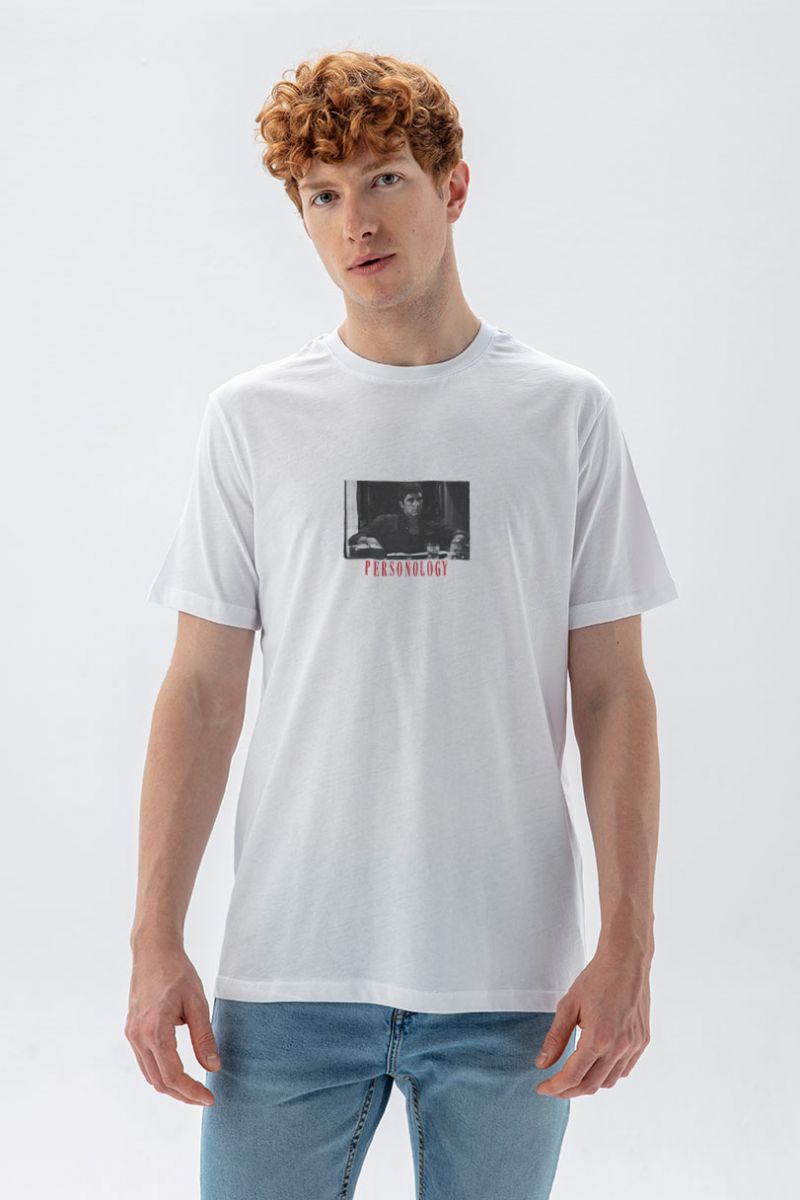 White Soft Fabric Tony Montana Design Short Sleeve Tee