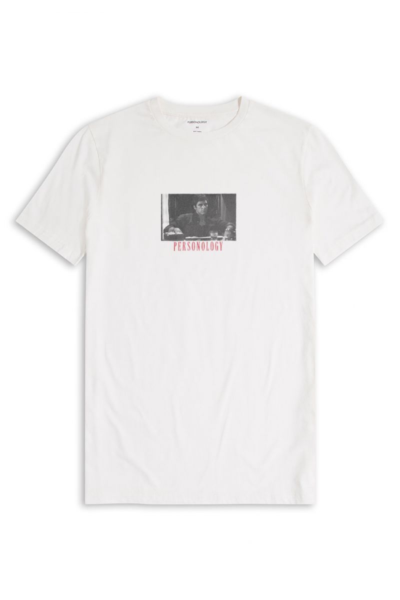 Off White Soft Fabric Tony Montana Design Short Sleeve Tee