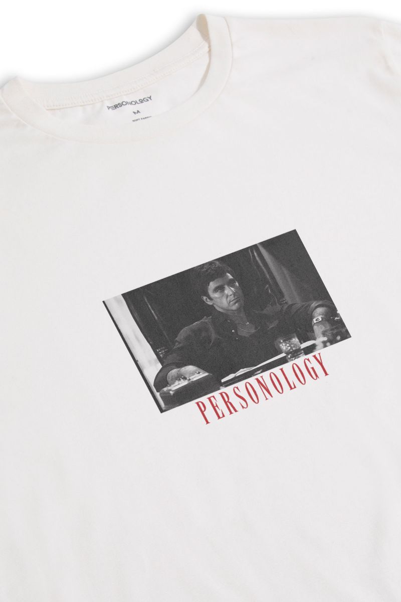 Off White Soft Fabric Tony Montana Design Short Sleeve Tee