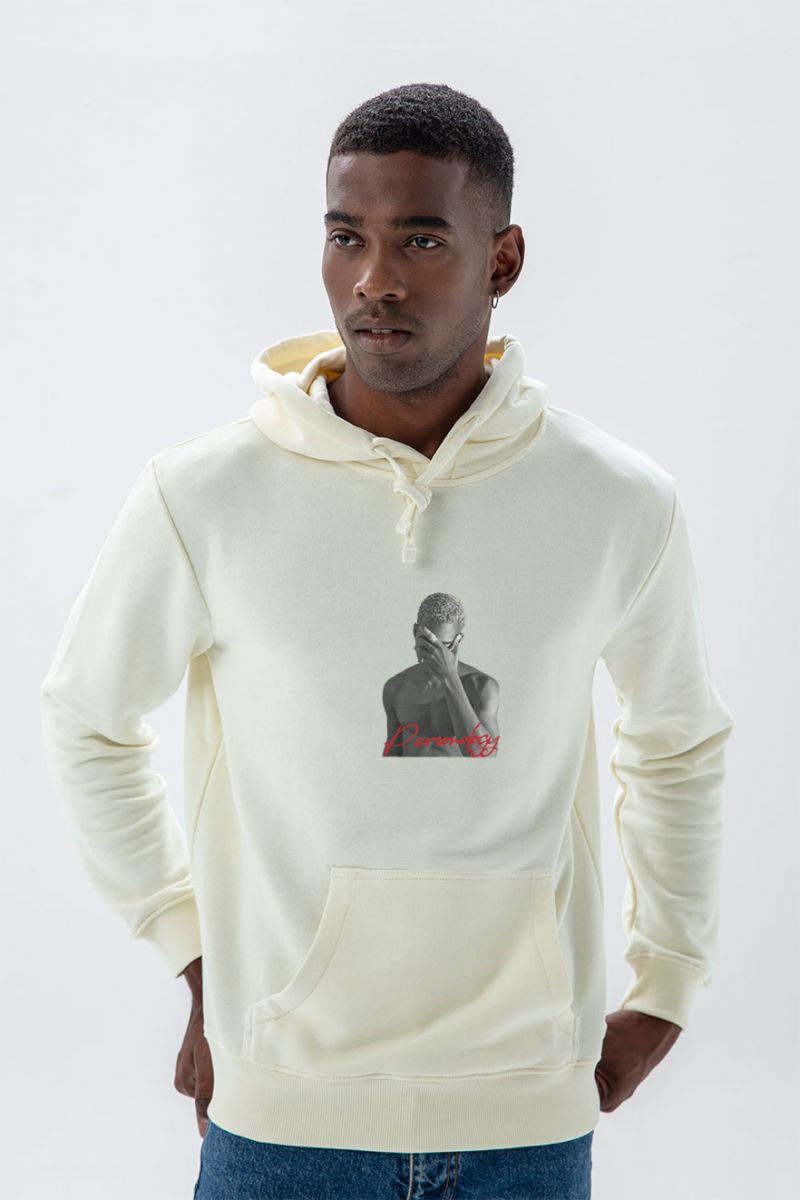 Ecru Premium Cotton Sad Design Pullover Hoodie