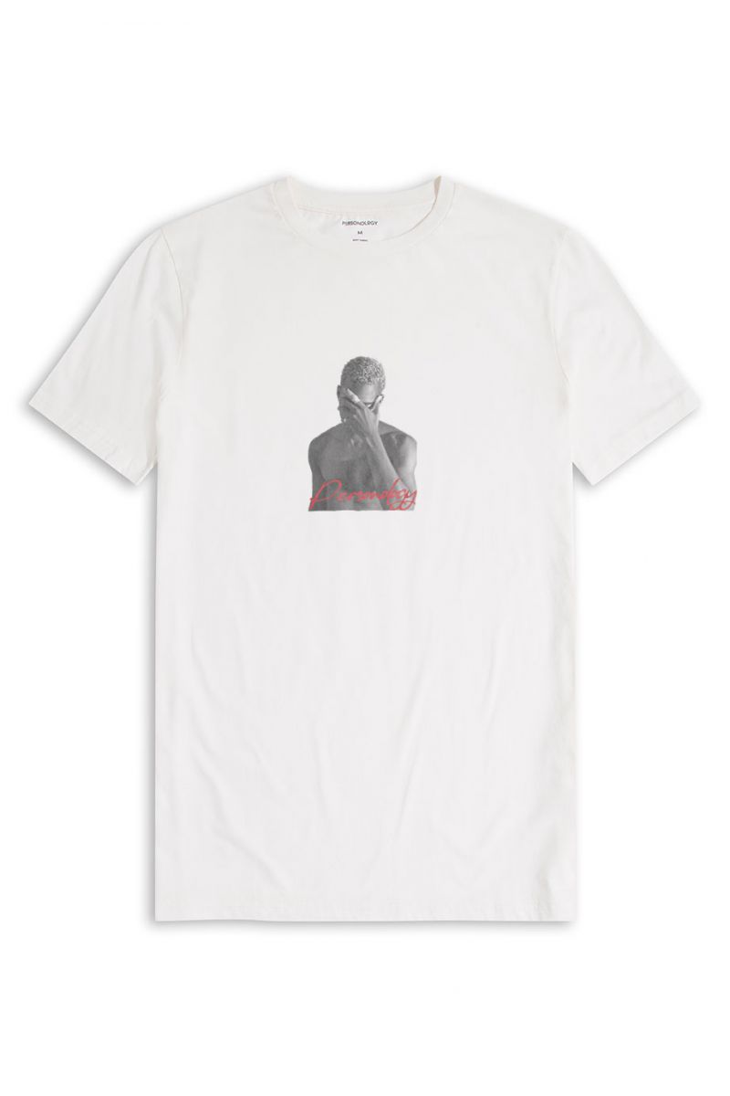 Off White Soft Fabric Sad Design Short Sleeve Tee