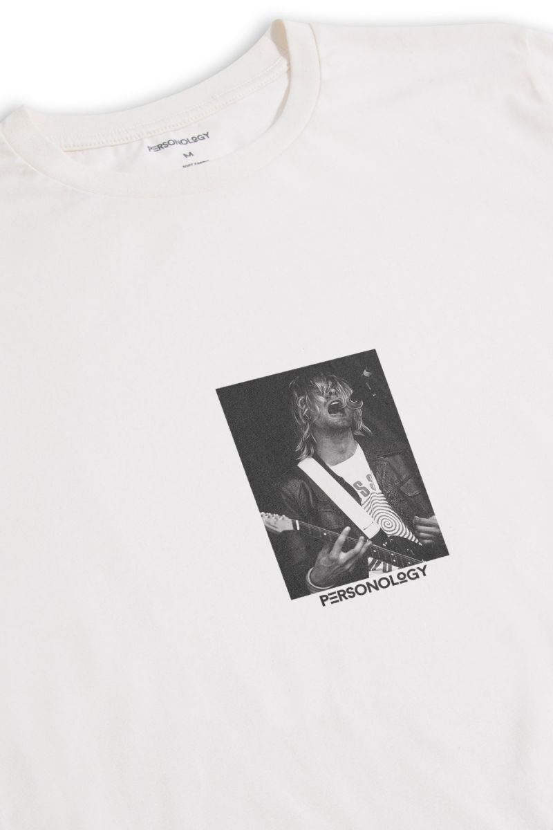 Off White Soft Fabric Kurt Cobain Design Short Sleeve Tee