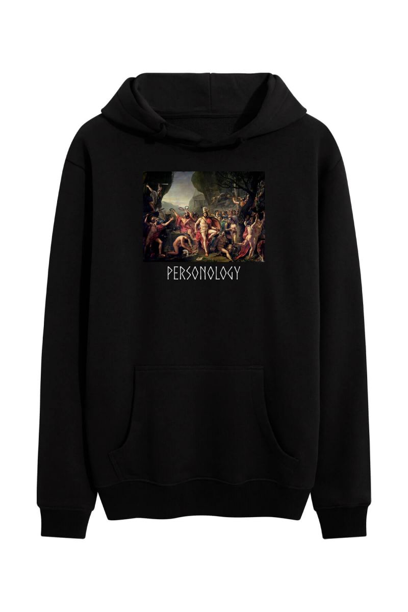 Black Premium Cotton Leonidas Design Pullover Hoodie