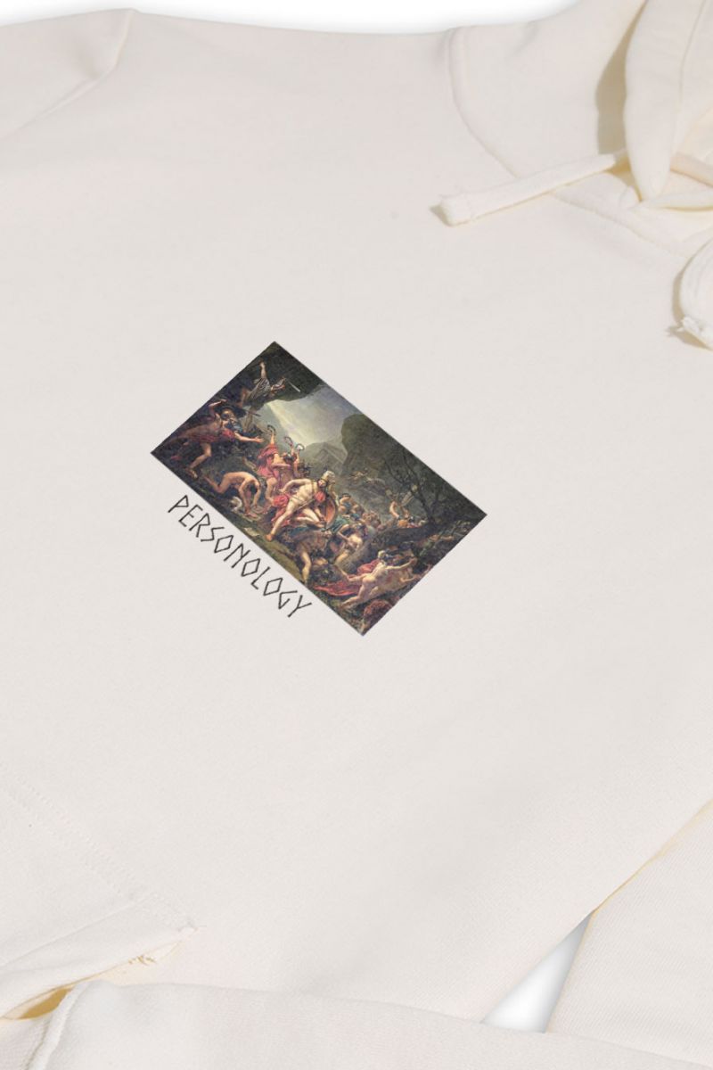 Ecru Premium Cotton Leonidas Design Pullover Hoodie