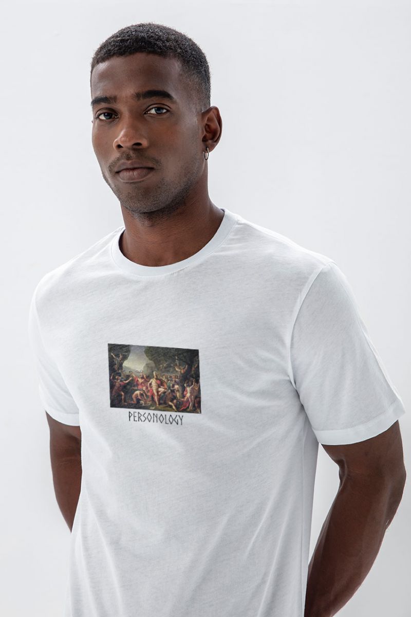 White Soft Fabric Leonidas Design Short Sleeve Tee