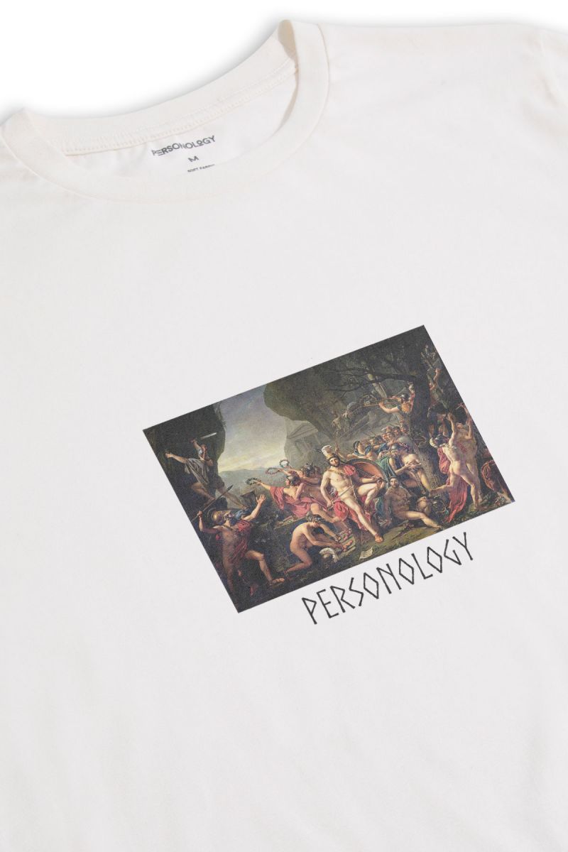 Off White Soft Fabric Leonidas Design Short Sleeve Tee