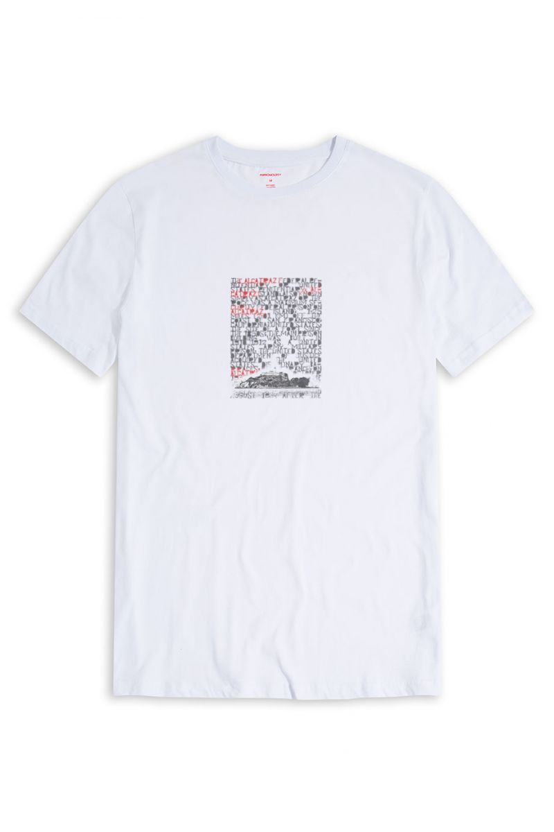 White Soft Fabric Alcatraz Design Short Sleeve Tee