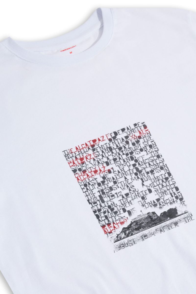 White Soft Fabric Alcatraz Design Short Sleeve Tee