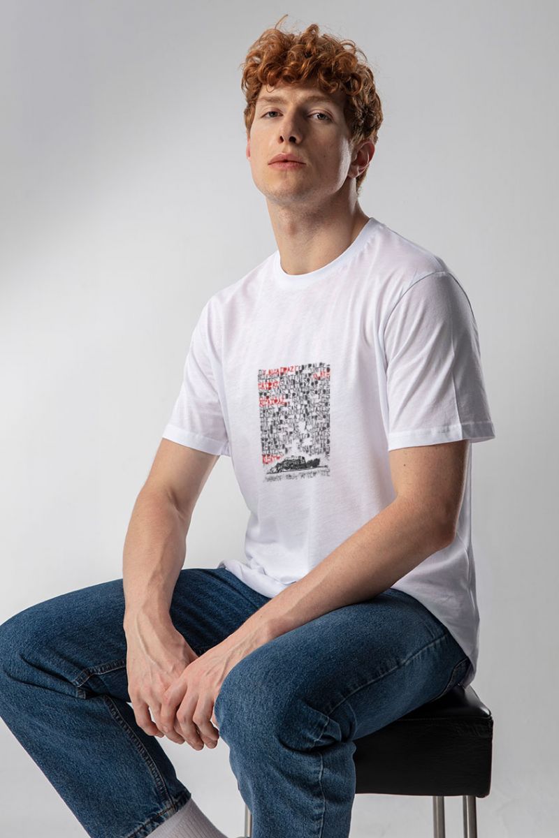 White Soft Fabric Alcatraz Design Short Sleeve Tee