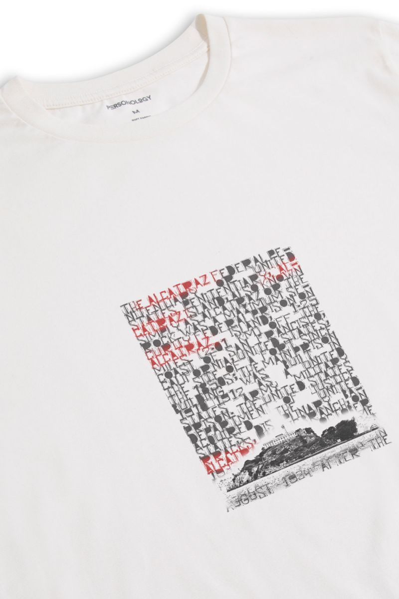 Off White Soft Fabric Alcatraz Design Short Sleeve Tee