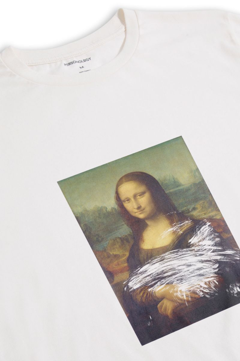 Off White Soft Fabric Dirty Lisa Design Short Sleeve Tee