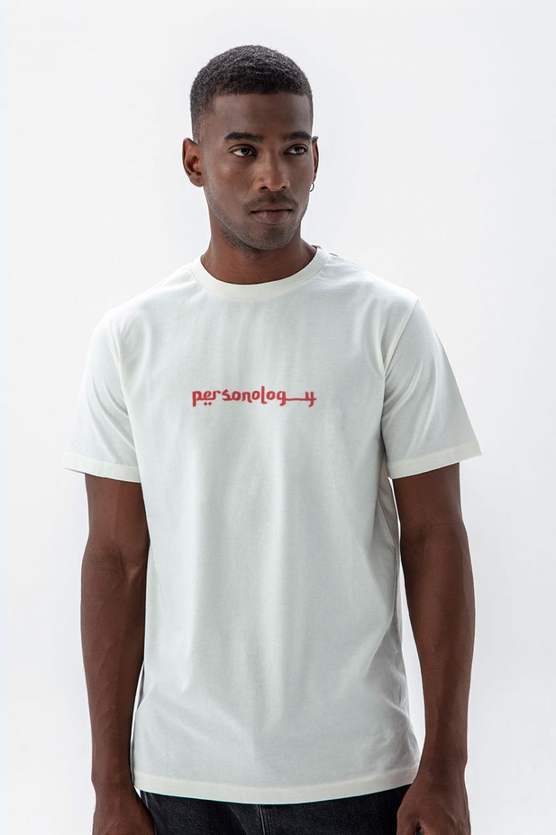 Off White Soft Fabric Ethnic Personology Design Short Sleeve Tee