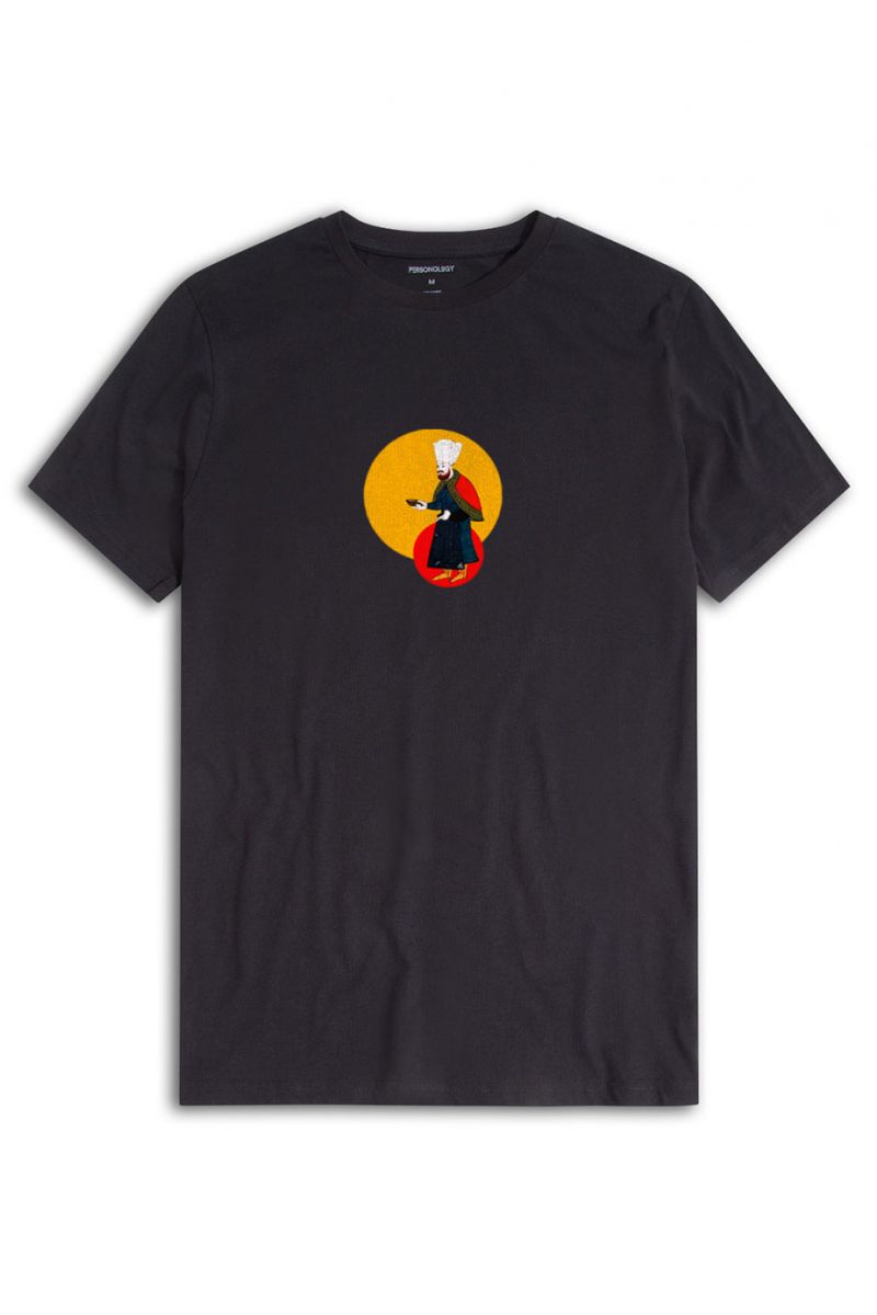 Black Soft Fabric Ottoman Design Short Sleeve Tee