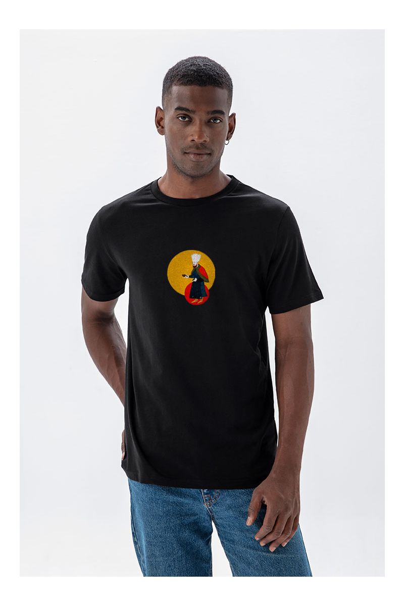 Black Soft Fabric Ottoman Design Short Sleeve Tee