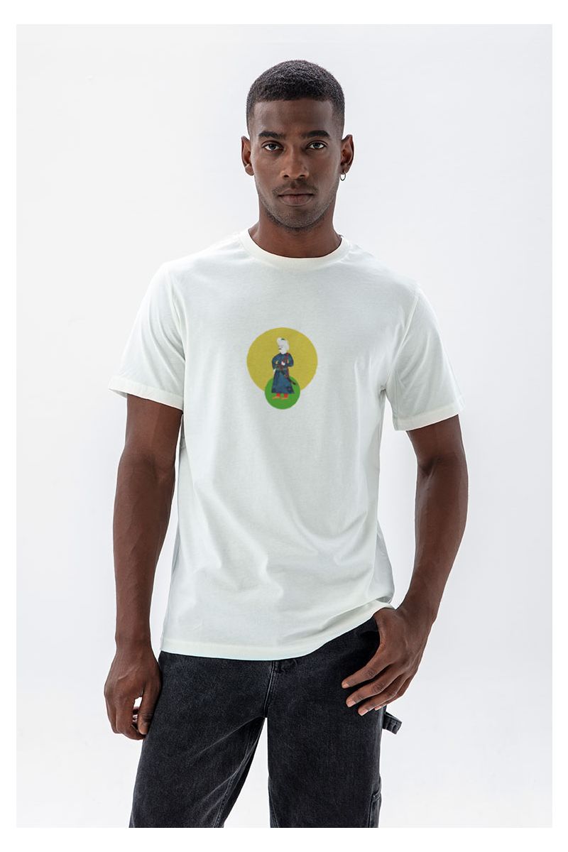 Off White Soft Fabric Ottoman Design Short Sleeve Tee