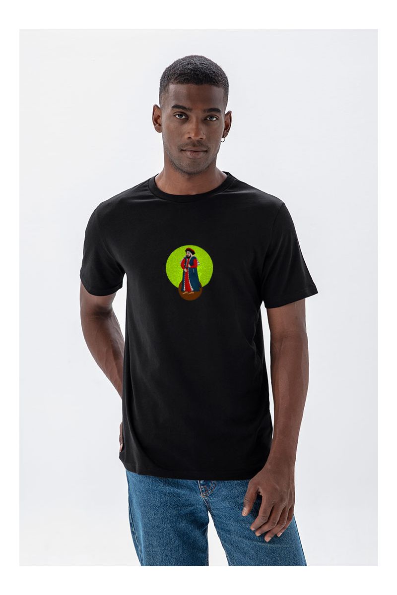 Black Soft Fabric Ottoman Design Short Sleeve Tee