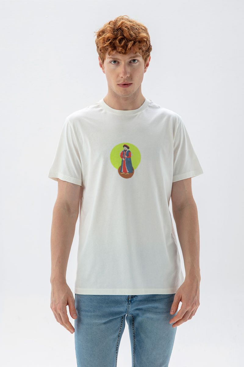 Off White Soft Fabric Ottoman Design Short Sleeve Tee