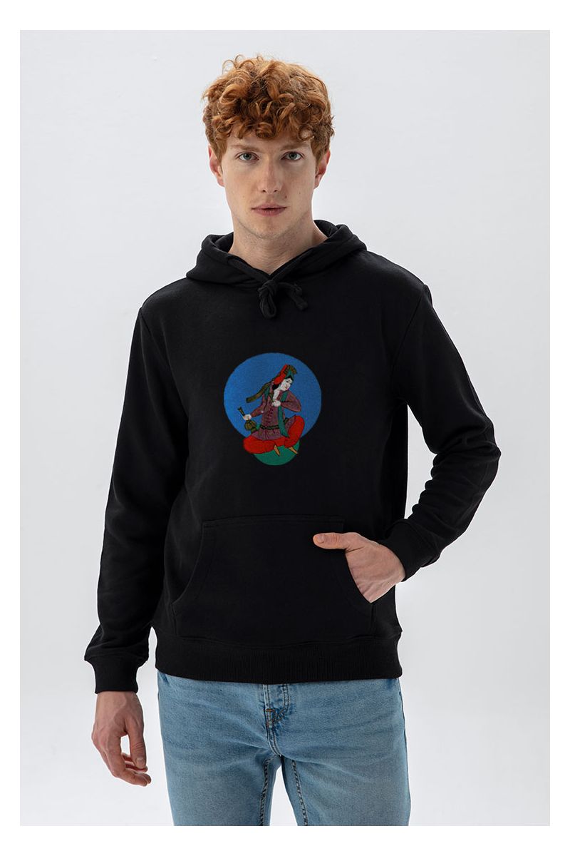 Black Premium Cotton Ottoman Design Pullover Hoodie