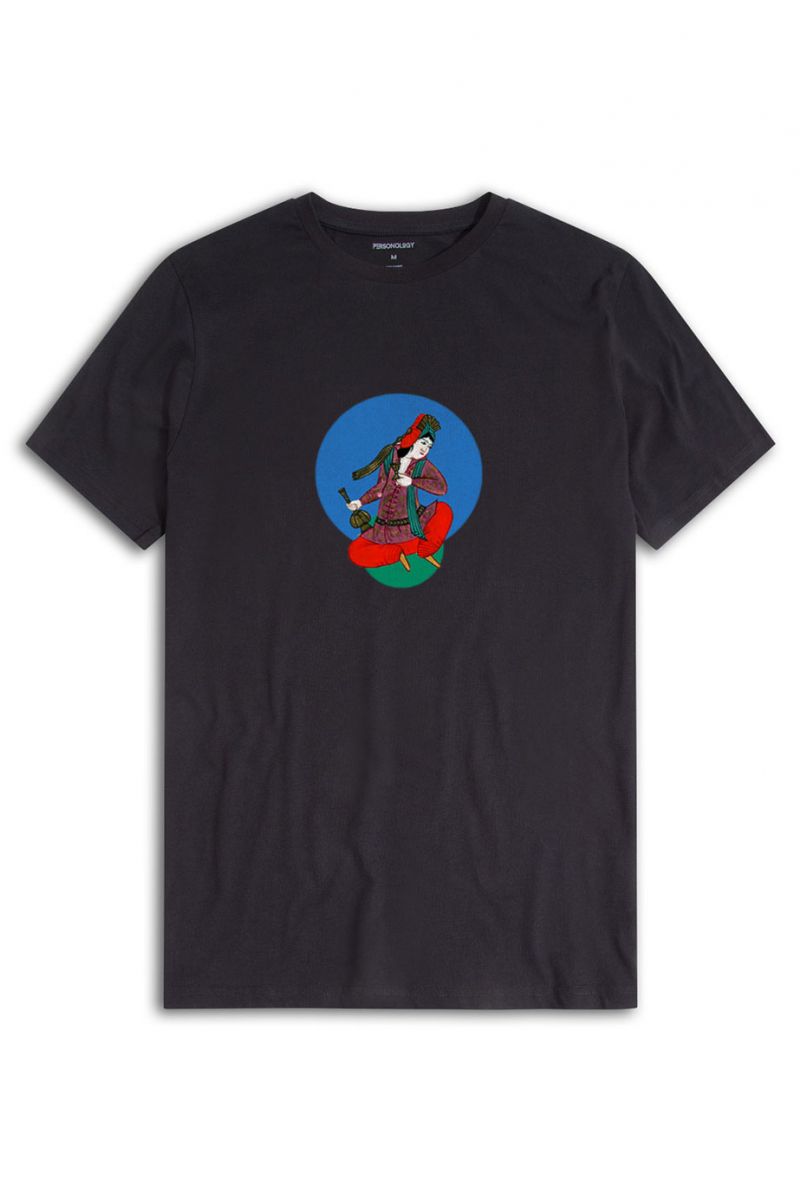 Black Soft Fabric Ottoman Design Short Sleeve Tee