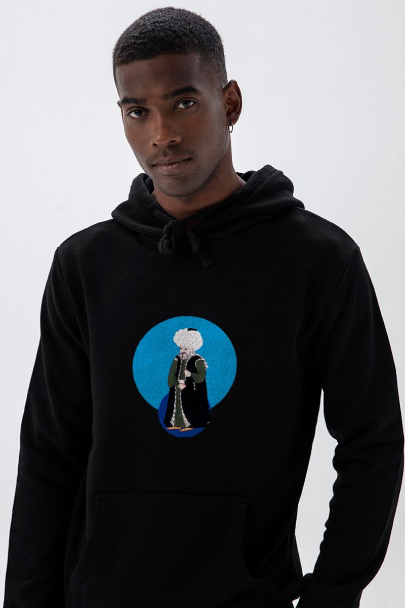 Black Premium Cotton Ottoman Design Pullover Hoodie