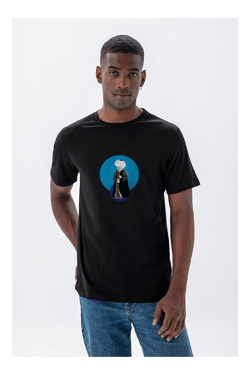 Black Soft Fabric Ottoman Design Short Sleeve Tee
