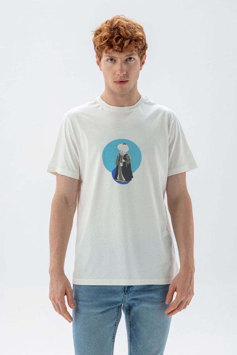 Off White Soft Fabric Ottoman Design Short Sleeve Tee