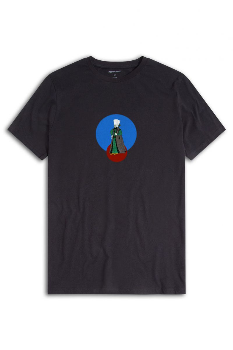Black Soft Fabric Ottoman Design Short Sleeve Tee