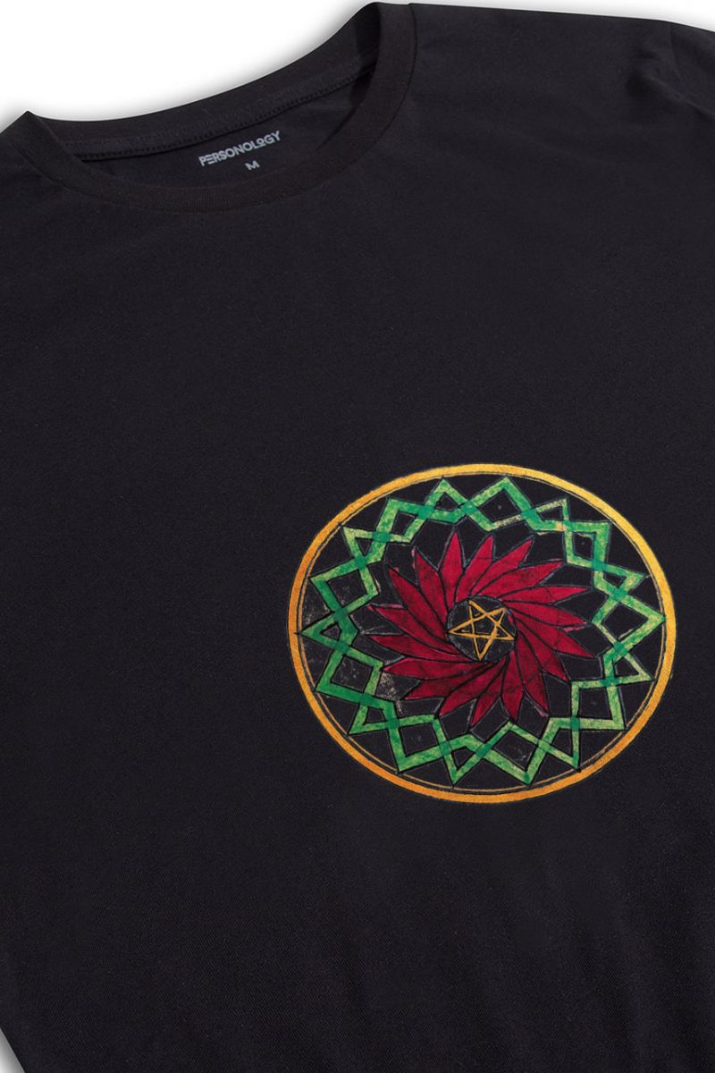 Black Soft Fabric Sufism Design Short Sleeve Tee