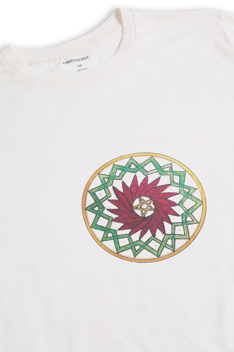 Off White Soft Fabric Sufism Design Short Sleeve Tee