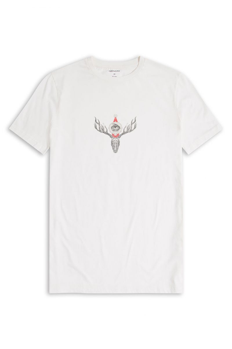 Off White Soft Fabric Illuminati Design Short Sleeve Tee