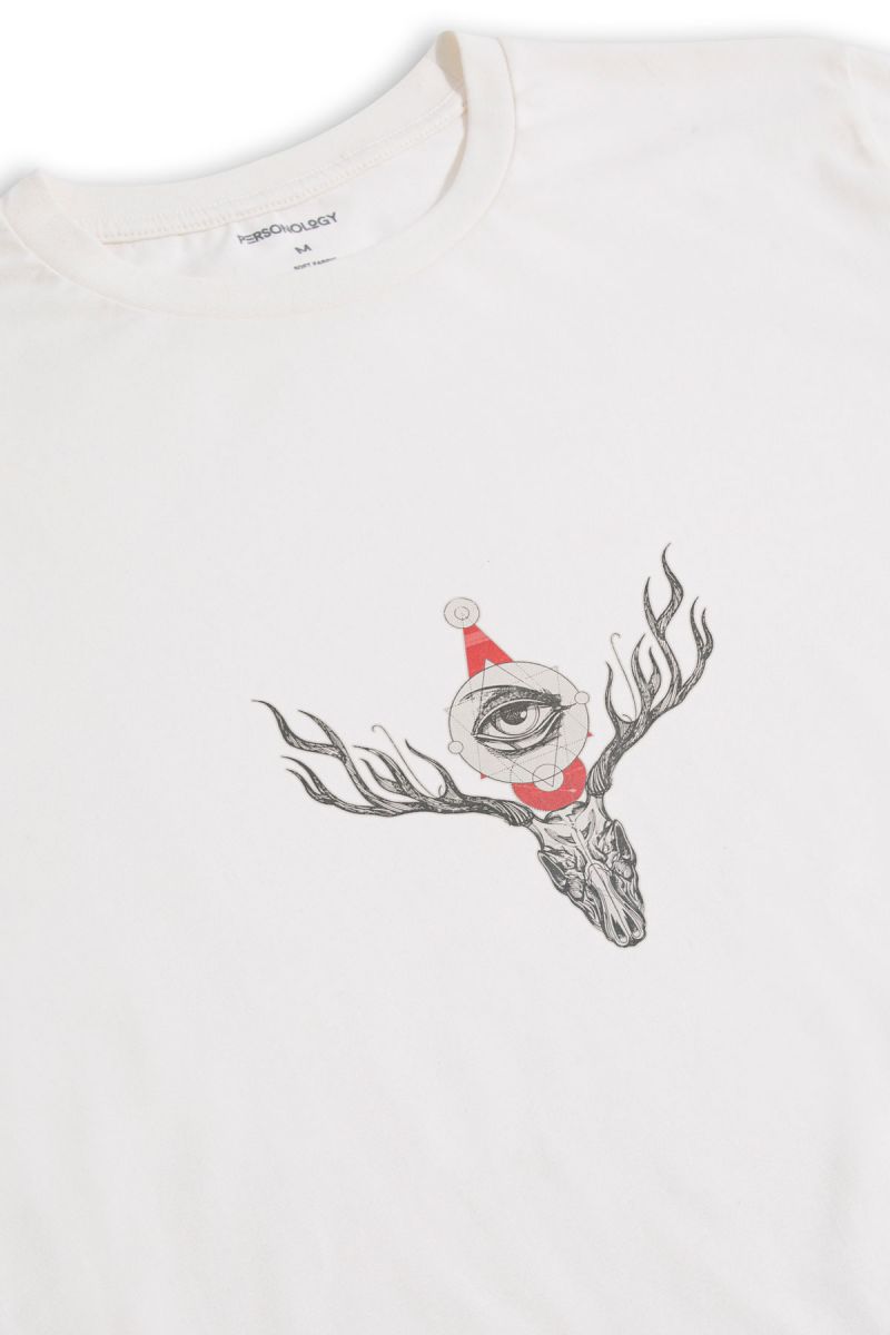 Off White Soft Fabric Illuminati Design Short Sleeve Tee