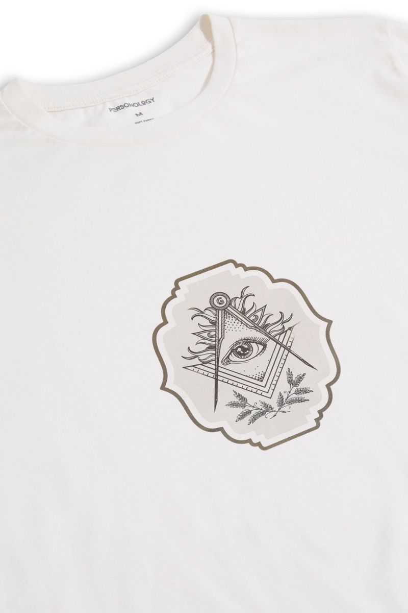 Off White Soft Fabric Illuminati Design Short Sleeve Tee