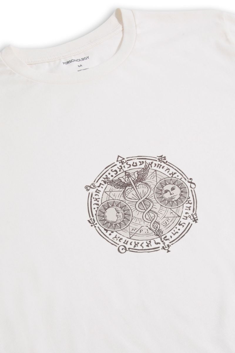 Off White Soft Fabric Illuminati Design Short Sleeve Tee