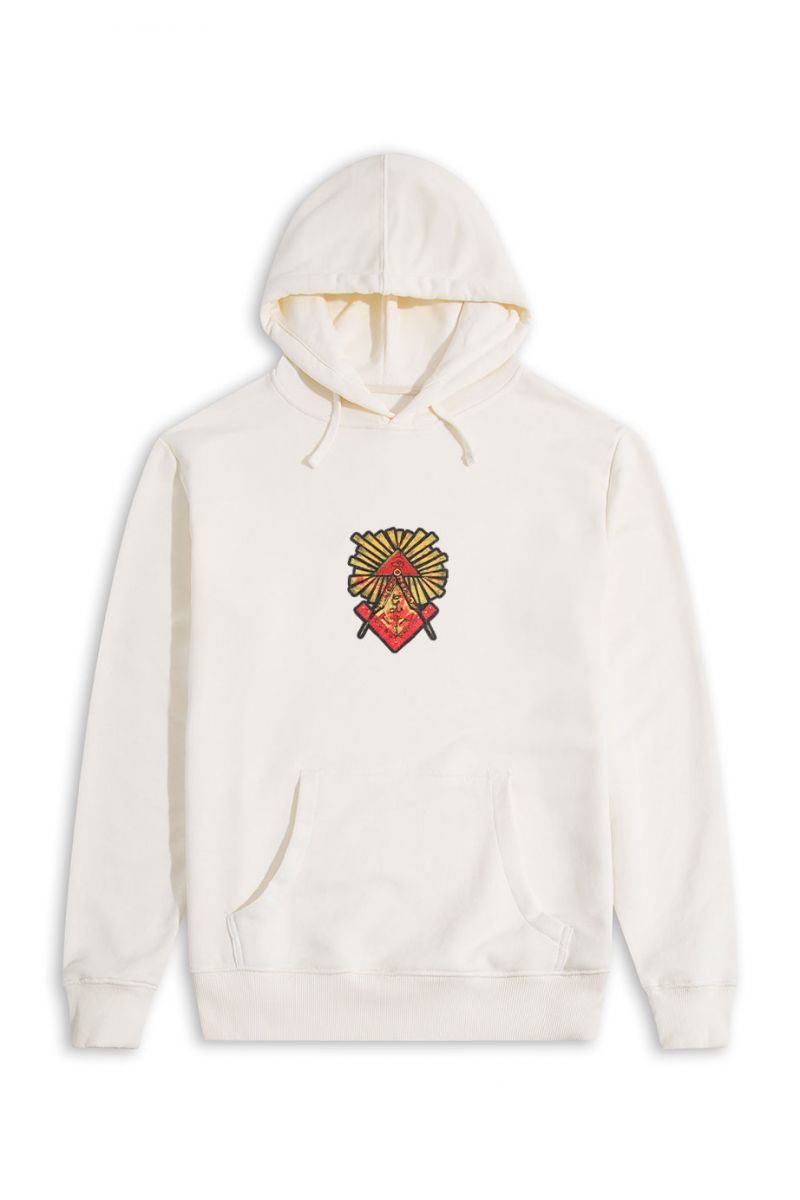 Ecru Premium Cotton Illuminati Design Pullover Hoodie