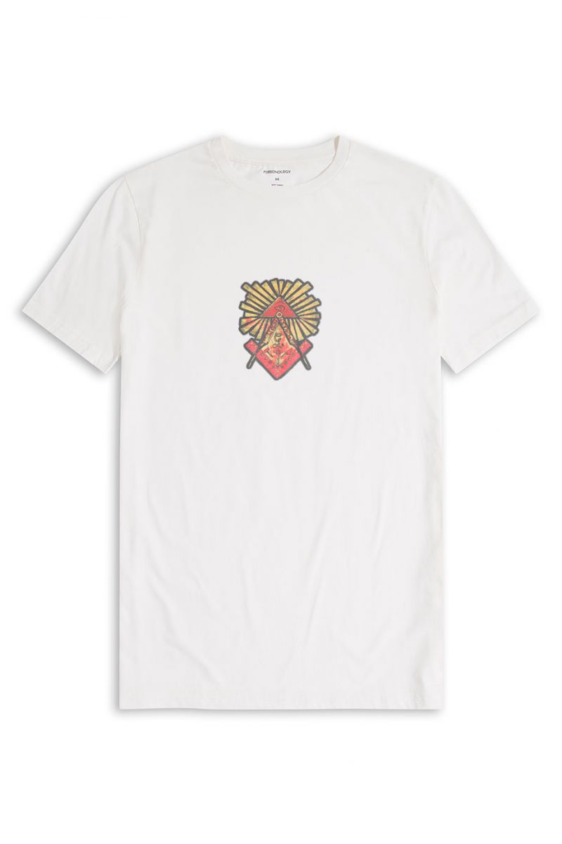 Off White Soft Fabric Illuminati Design Short Sleeve Tee