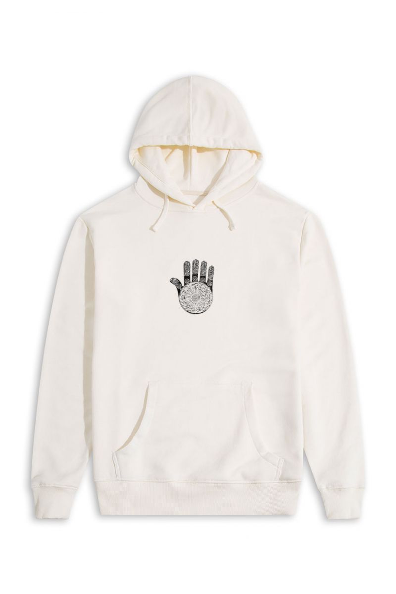 Ecru Premium Cotton Hamsa Design Pullover Hoodie