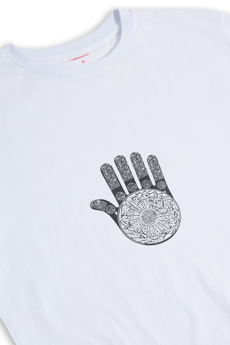White Soft Fabric Hamsa Design Short Sleeve Tee