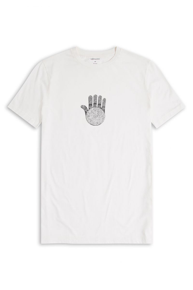 Off White Soft Fabric Hamsa Design Short Sleeve Tee