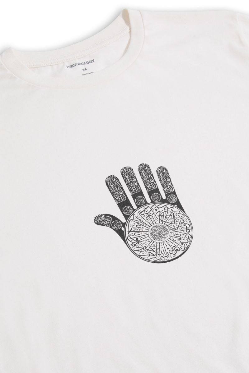 Off White Soft Fabric Hamsa Design Short Sleeve Tee