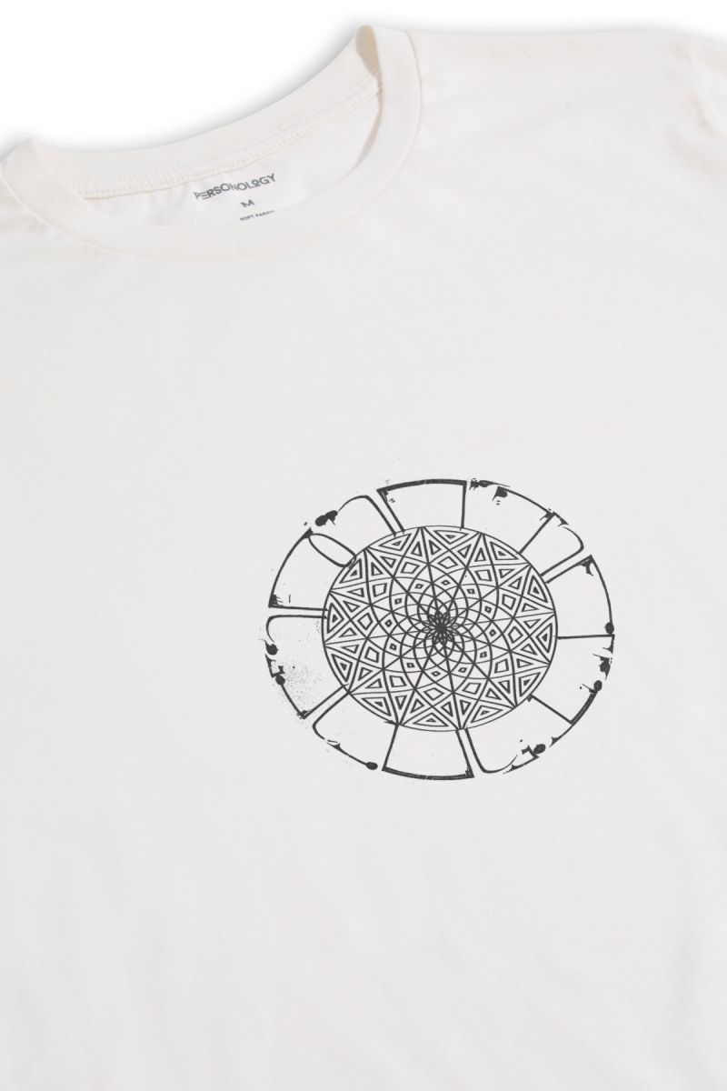 Off White Soft Fabric Sufism Design Short Sleeve Tee