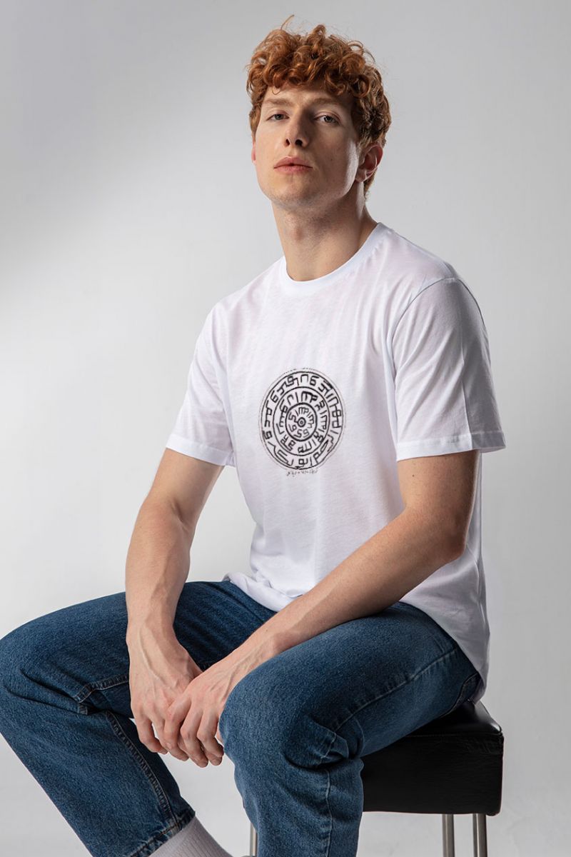 White Soft Fabric Sufism Design Short Sleeve Tee